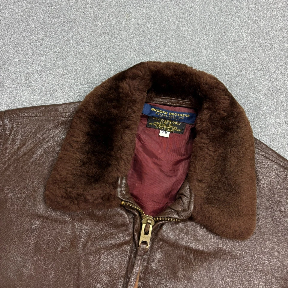 Brooks Brothers Leather Flying Jacket Adult Small Brown Aviator Military Men* - Image 3 of 4