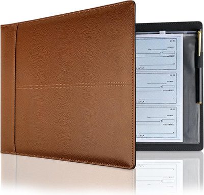 PU Leather Business Checkbook Binder 7 Ring Organizer 600 Check Capacity Brown