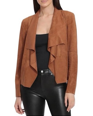 BAGATELLE  Faux-Suede Drape-Front Jacket - Sienna Size Small