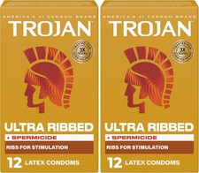 TROJAN Stimulations Ultra Ribbed Spermicidal Condoms - 24 Count