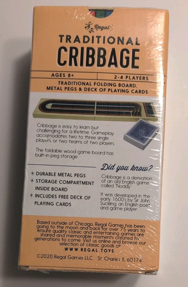 Cribbage Board Game Set Storage Fun Table Wooden Board Metal Pegs Ages 8+ NEW - Image 2 of 4