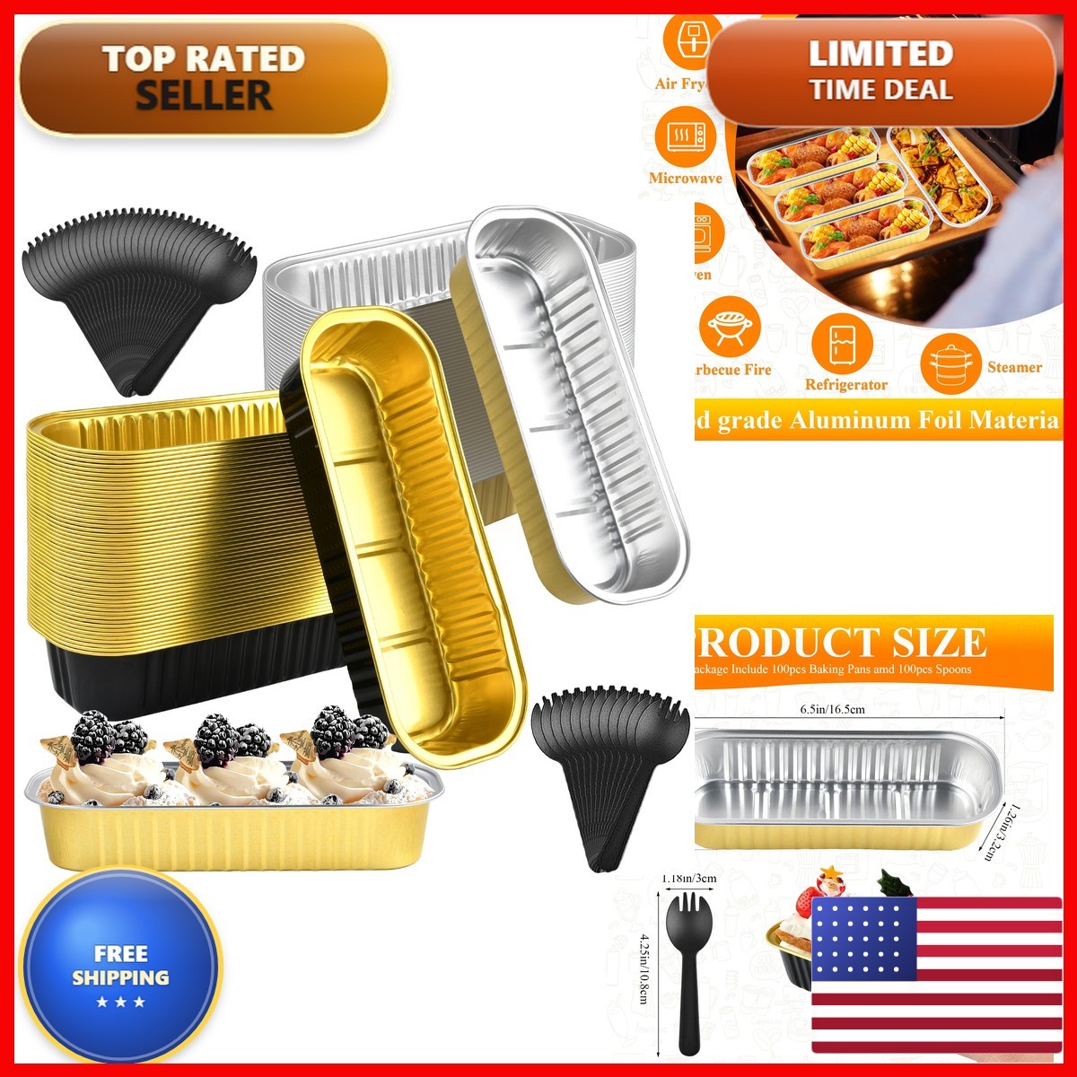 Milkary 100Pcs Mini Loaf Pans Disposable Spoons, 6.8Oz Christmas Mini Baking