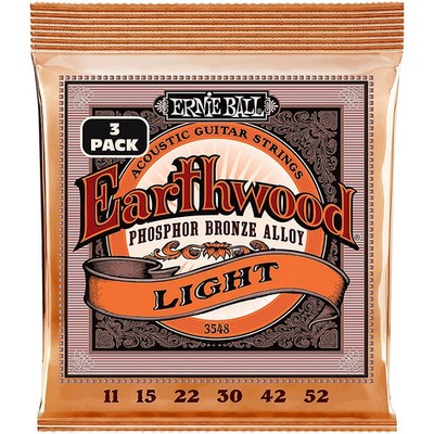 Ernie Ball Earthwood Light Phosphor Bronze Acoustic Guitar Strings 3-Pack 11-52