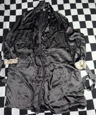 PINK Victoria's Secret Black Satin Lace-Trim Long Robe