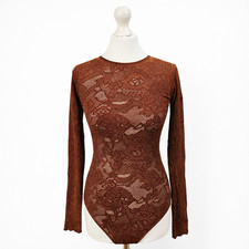 Free People Intimately Brandy Wine Lace Bodysuit M/L Open Back Metallic Sheer