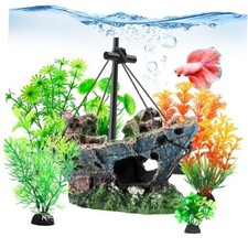 8 Pack Fish Tank Decoration Set Aquarium Accessories Sunken Ship 8 Pcs
