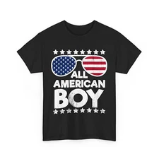 4th of July Shirt, All American Boy American Flag Sunglasses T-shirt 