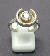 231. schöner 925 Silber Ring Zirkonia Stein klar rund Vintage RG.52 signiert MW