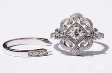 Beautiful Art Deco Asscher  Round Cut Clear White CZ Engagement Women Ring Set