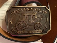 Vintage 1973 Wells Fargo  Co Stage Coach Since 1852 Bank Brass Belt  Buckle