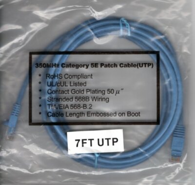 CAT5e Cable 7FT Ethernet Lan Network RJ45 Patch Cord Blue