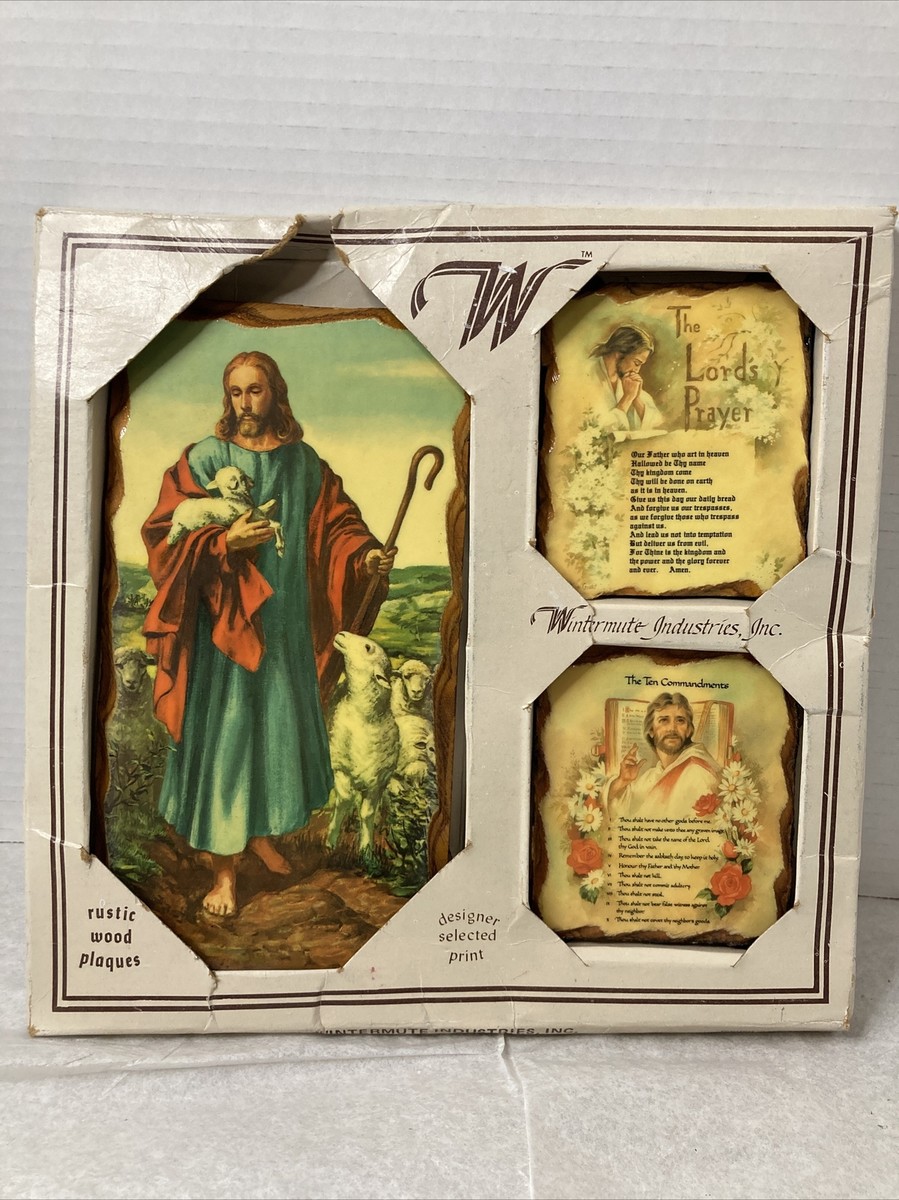 Wintermute 3 Rustic Wood Religious Plaques Jesus Wall Art Set Biblical  Decor | eBay Australia