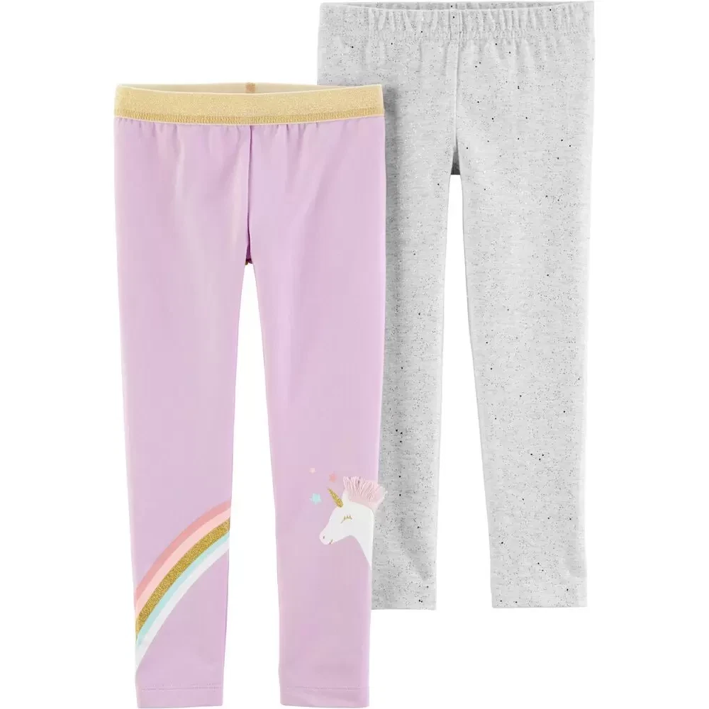 Carters Girls Baby Toddler 2 Pack Sparkly Unicorn Leggings Purple