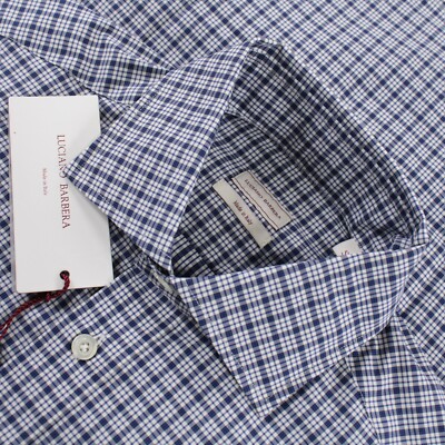 Luciano Barbera NWT Button Up Sport Shirt Size S Slim In Blue & White Plaid