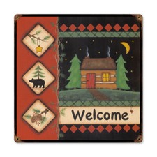 Vintage Style Metal Sign Welcome Cabin 18 x 18