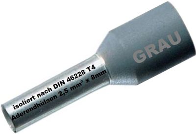 Insulated wire end sleeves 2.5mm2 x 8mm wire sleeves tinned gray NEW