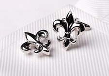 Fleur-De-Lis Saints Silver Color Cufflinks Symbol Crest Cuff Link