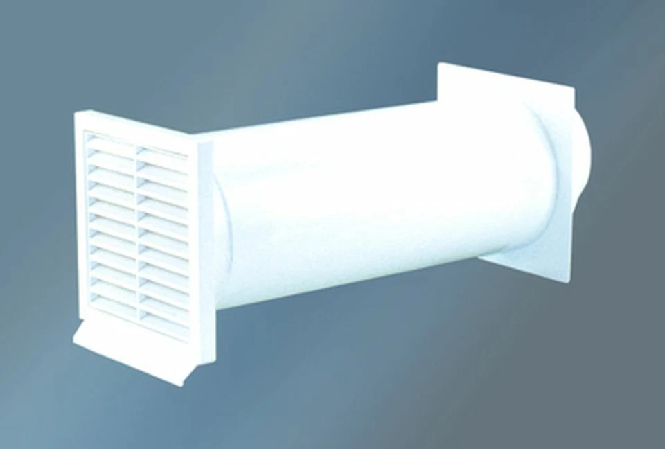 Mauerkasten Rückstauklappe Weiß Rundanschluss ø150 mm Dunstabzug Teleskop Rohr  - Bild 2 von 2