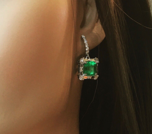 Zertifiziert AAAA 10,37ct natürliche kolumbianische Smaragde & Diamanten hängende Ohrringe 18K - Bild 5 von 19
