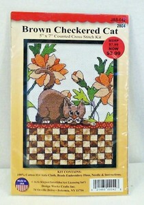 Design Work Crafts Brown Checkered Cat JAS-042 Kris Klejnot Cross Stitch Kit 5x7