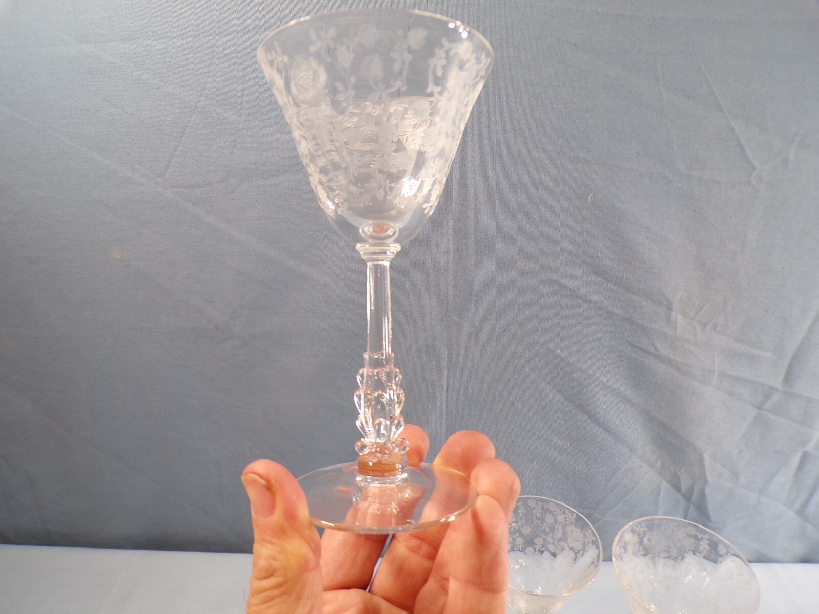 Set of 3 Cambridge Roselyn Pattern Clear Liquor Cocktail Glasses 5 1/4" Tall