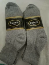 *** 6 Pair Diabetic Gray Ankle Socks 9-11 ***