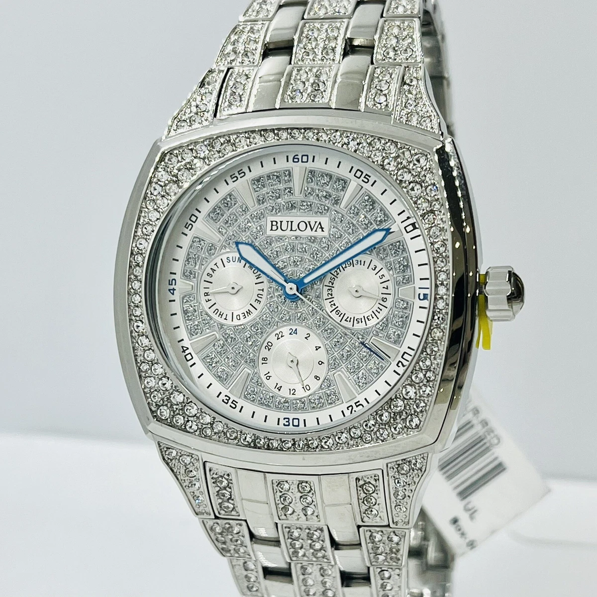 BULOVA Men s Pav 40mm St Steel Silver Watch 96C002 Store Owned in Box