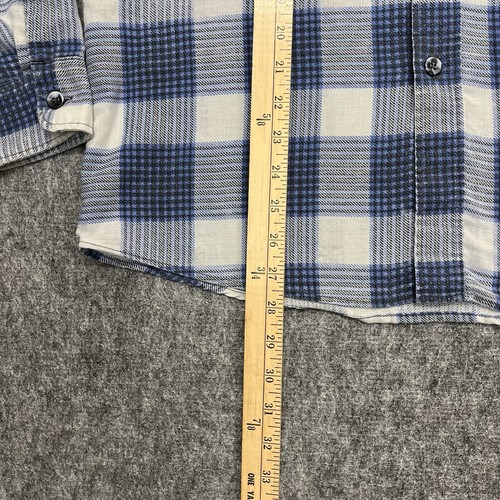 Vtg Fieldmaster Flannel Shirt Mens Medium Plaid Blue Button Up Made In USA *FLAW - Picture 4 of 13