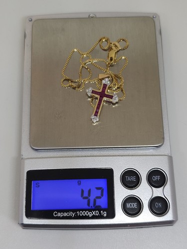 Vintage 14k Yellow Gold Natural Ruby And Diamond Cross 17 Inch Box Chain - Picture 15 of 15