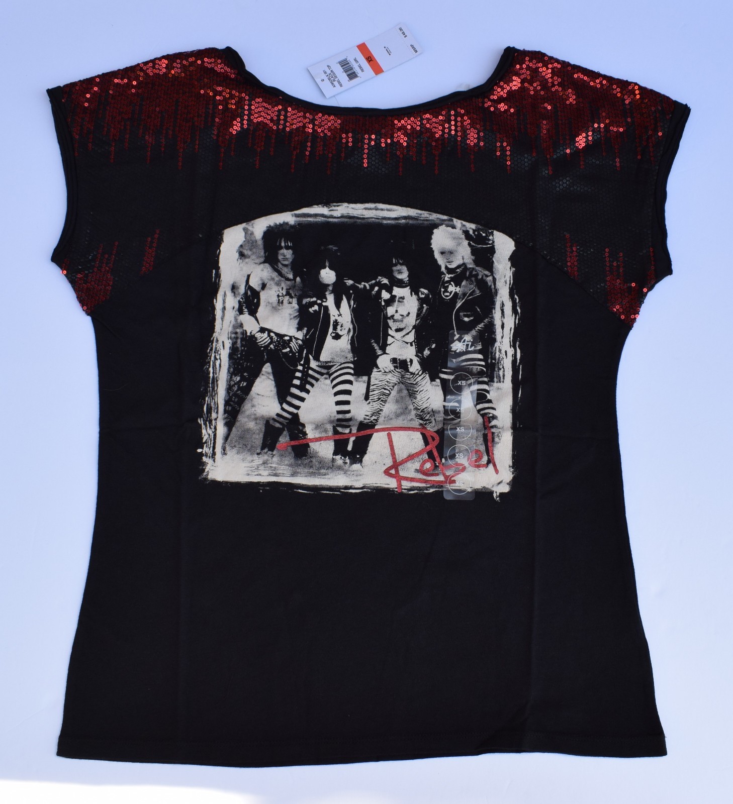 black and red sequin top