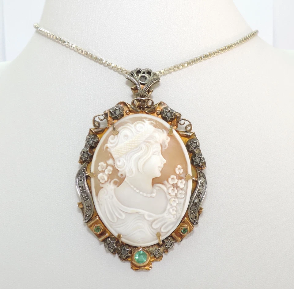 Antike Geme Brosche Kamme Angefertigt 18k Rose Gold Smaragd Diamanten ohne Kette - Bild 3 von 4