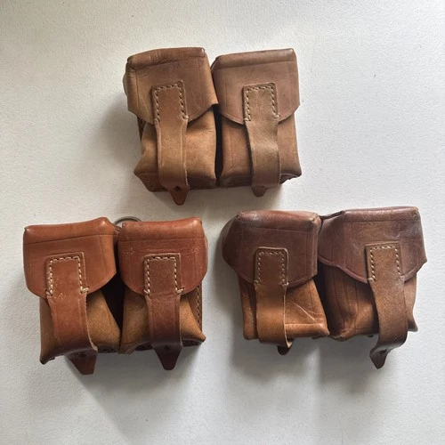 Vintage WW2 Serbian Military Surplus Authentic Leather Ammo Pouch Lot Of 3