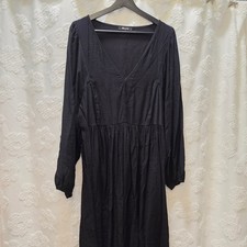 Madewell Womens XL Black V-Neck Ladder Stitch Lace Balloon Sleeve Midi Dress