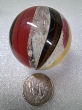 Marble Swirl Red Yellow Black W/Bubbles 1.72 Dia 4oz Very Nice
