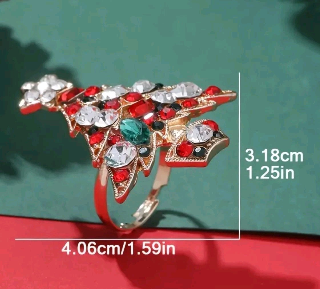Adjustable Christmas Tree Ring Rhinestone Fashion Jewelry | Free Shipping