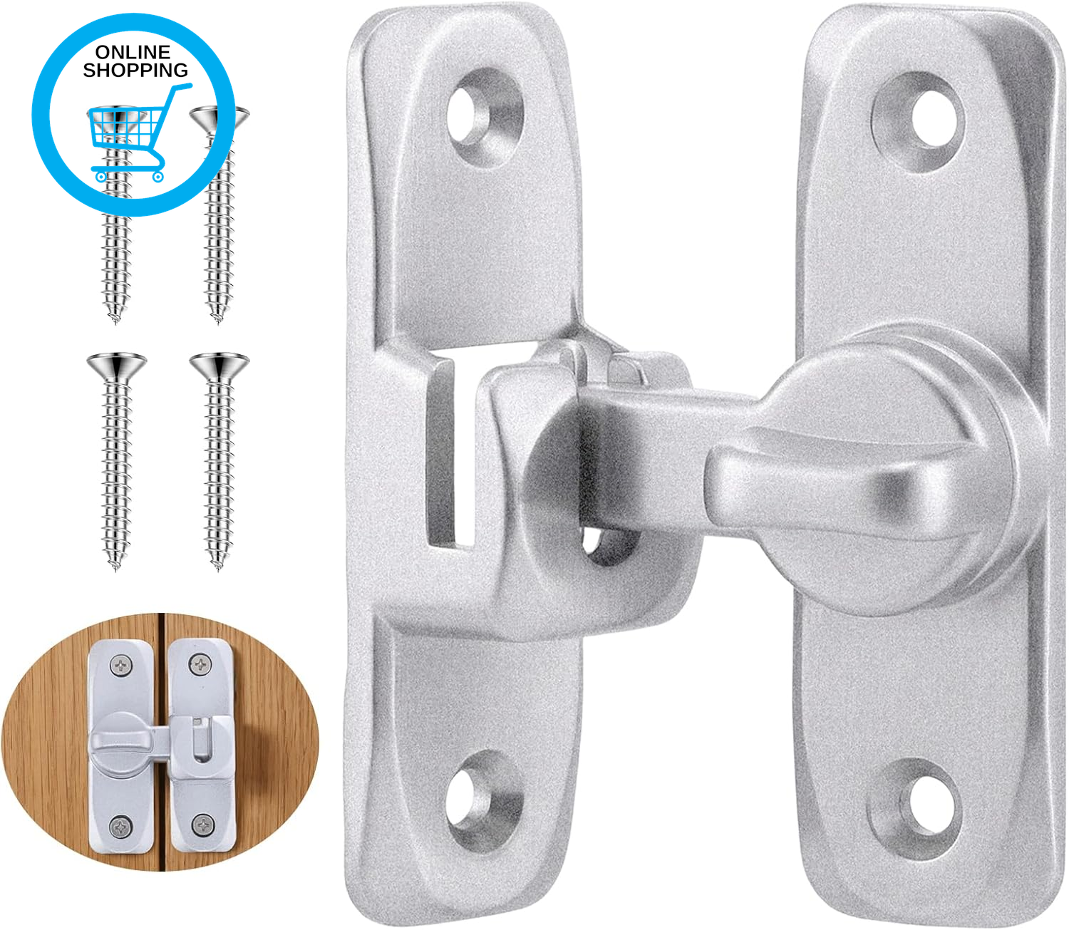 1Pack Door Latch, 90/180 Degree Door Closer Aluminum Alloy Gate Latch Right Angl
