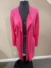 NIC ZOE Wild Pink Linen Blend Open Front Cardigan Large NWT