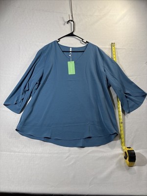 TAOHUADAO Women s 3XL Blue V-Neck 3/4 Flutter Sleeve Lined Blouse