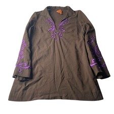 Tory Burch 100% Wool Womens Tunic Brown PurpleEmbroidered Sise 2 