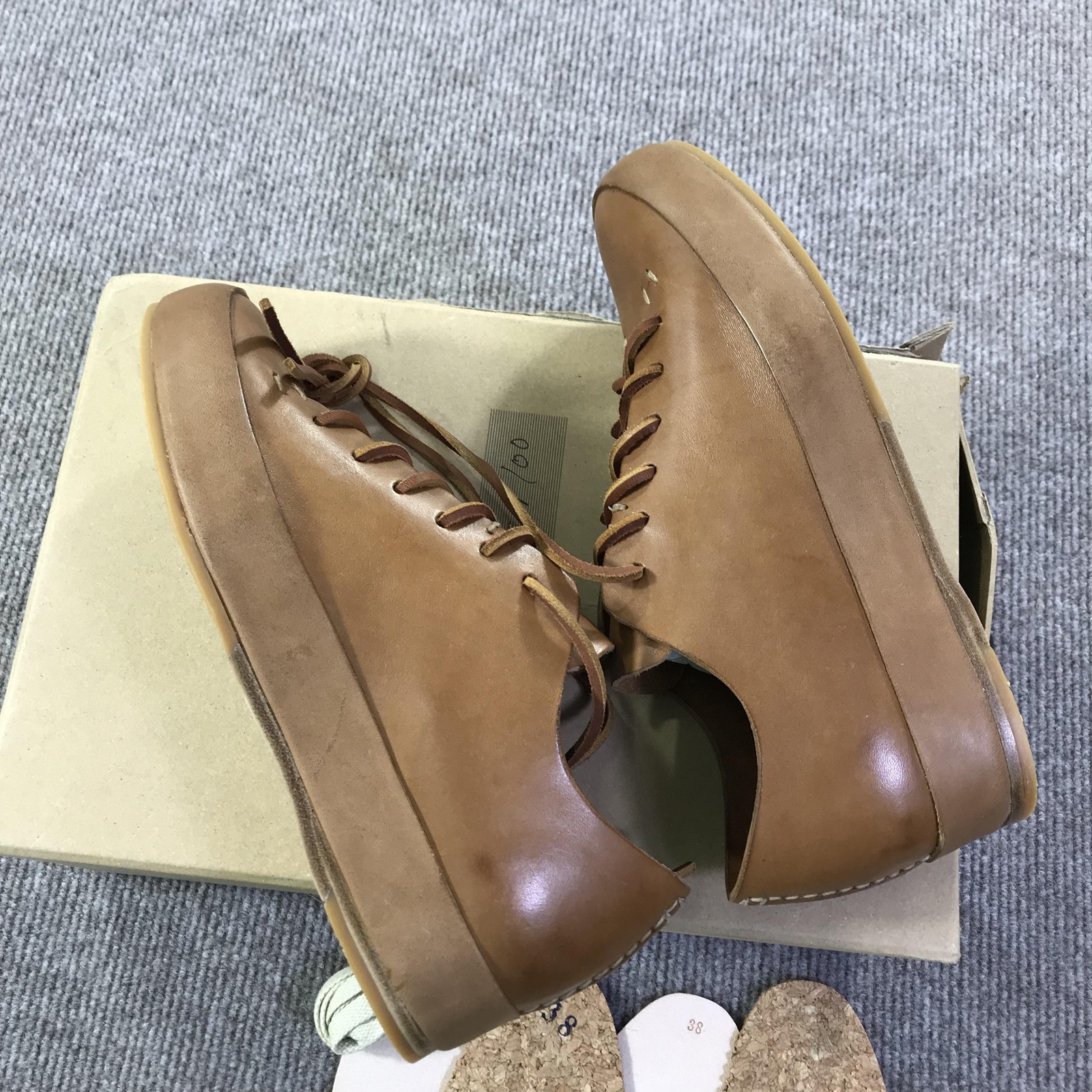 SAOLA Scarpe basse Feit cucite a mano uomo taglia 38 pelle marrone semi cordovan suola vibram rare