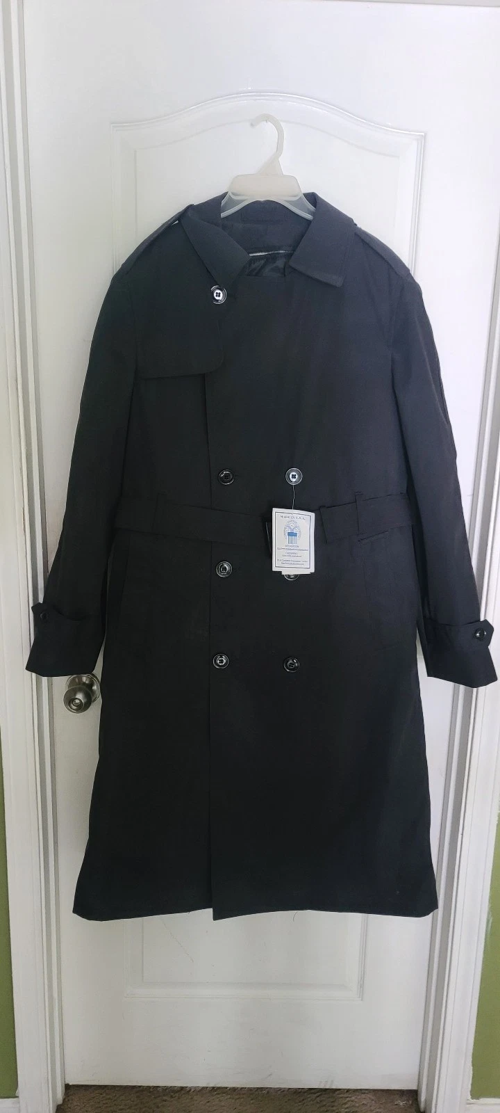 US Army All Weather Coat Mens 38L Black Trench Belted Lined Garrison Collection