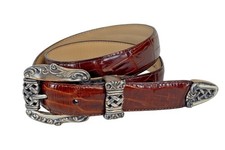 Brighton Belt Western Brown Crocodile Embossed Leather Silver Buckle M 44807 90s