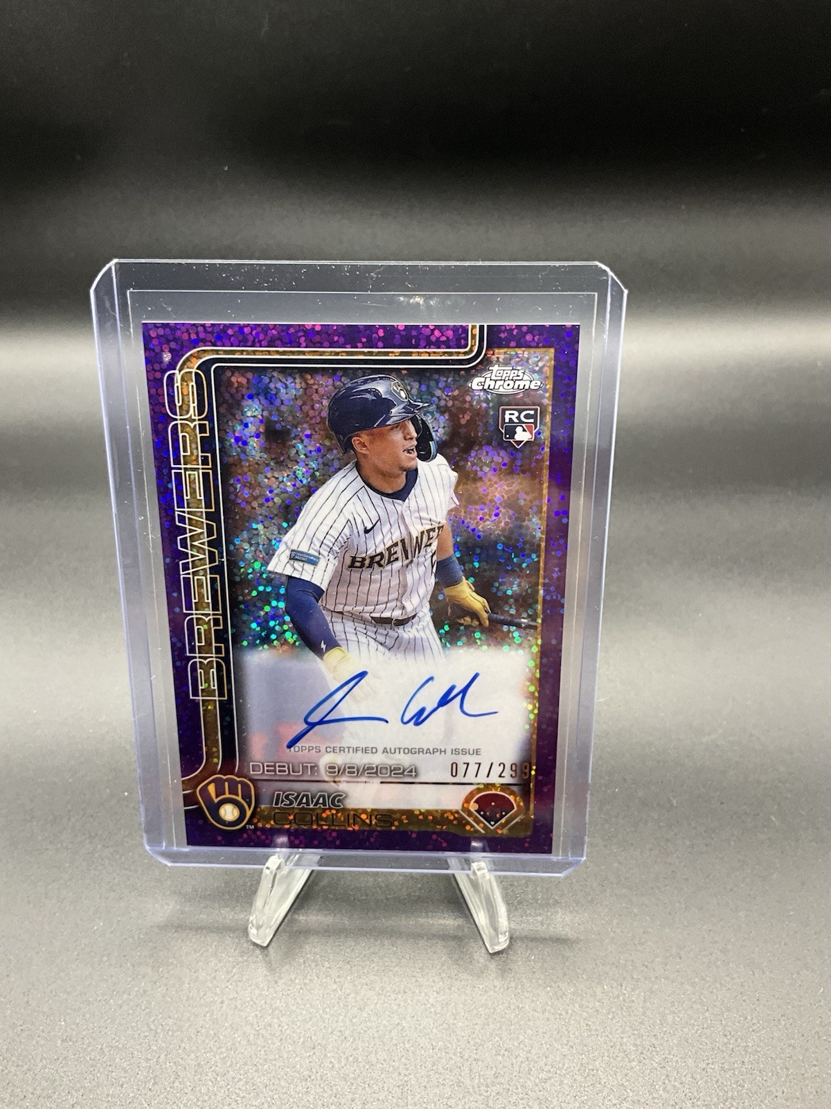 2025 Topps Chrome Rookie Auto Isaac Collins Purple Speckle Refractor /299 RC