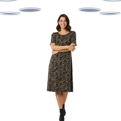 Ex Fat Face Damen Simone Kleid - Kurzarm Abstrakt Geo Jersey Mehrfarbig