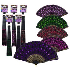 12 Pieces Large Handheld Fan Fabric Hand Fans Wedding Folding Rave Vintage Party