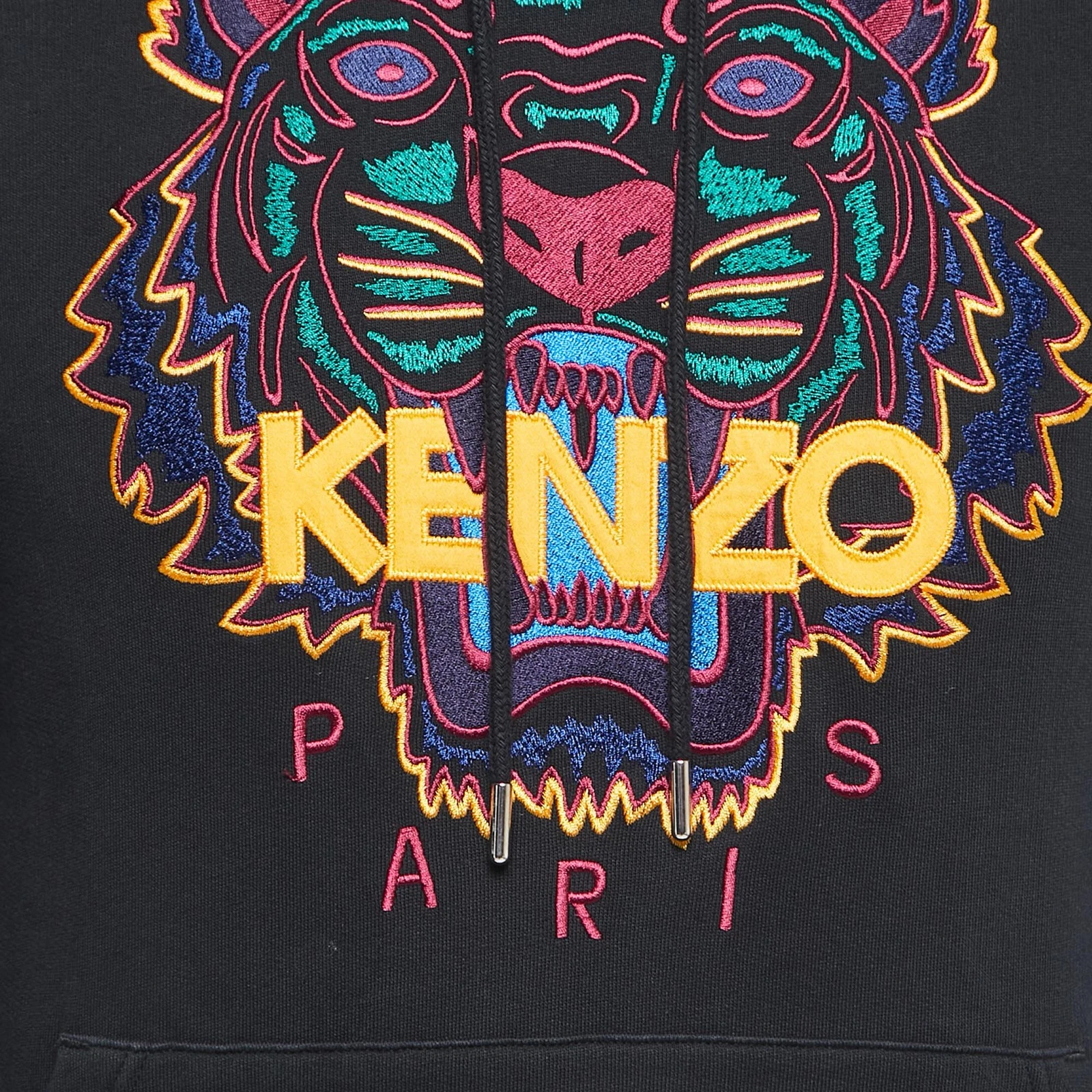 Felpa con cappuccio Kenzo logo nero ricamato cotone lavorato a maglia XS