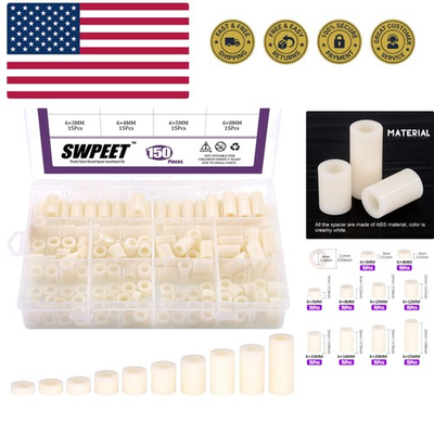 #ad #ad 150Pcs Nylon Round Spacer Standoff Screw Nut Assortment Kit Nylon PA66 Plast... $16.55