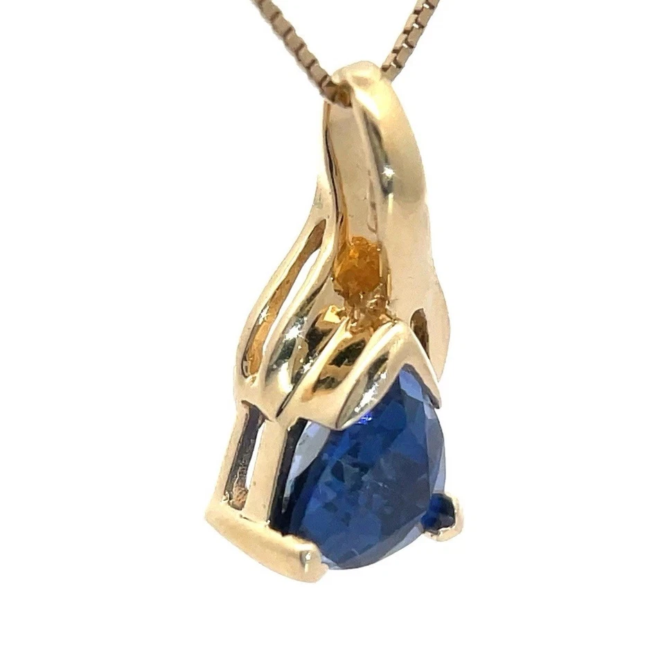 14K Gold Trillion Blue Gem Pendant with Diamond Accents – Estate Jewelry - Image 2 of 4