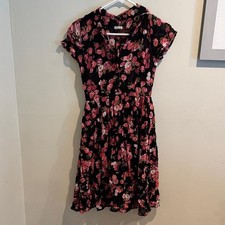 Reformation Charlie Rose Rosebloom Print Dress Petites Black and Pink Size 0