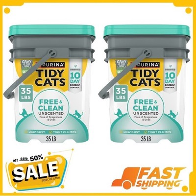 (2 pack) Purina Tidy Cats Free and Clean Unscented Cat Litter, 35 lb Pail